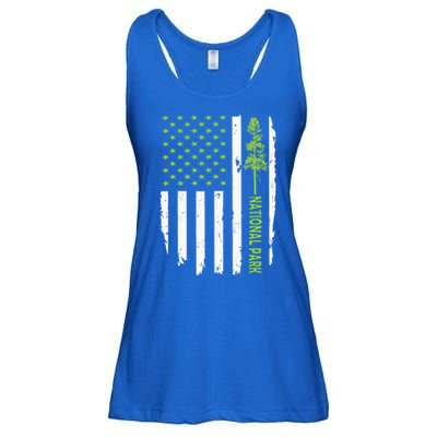 US american flag with pine tree for protect national parks  Ladies Essential Flowy Tank