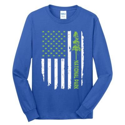 US american flag with pine tree for protect national parks  Tall Long Sleeve T-Shirt