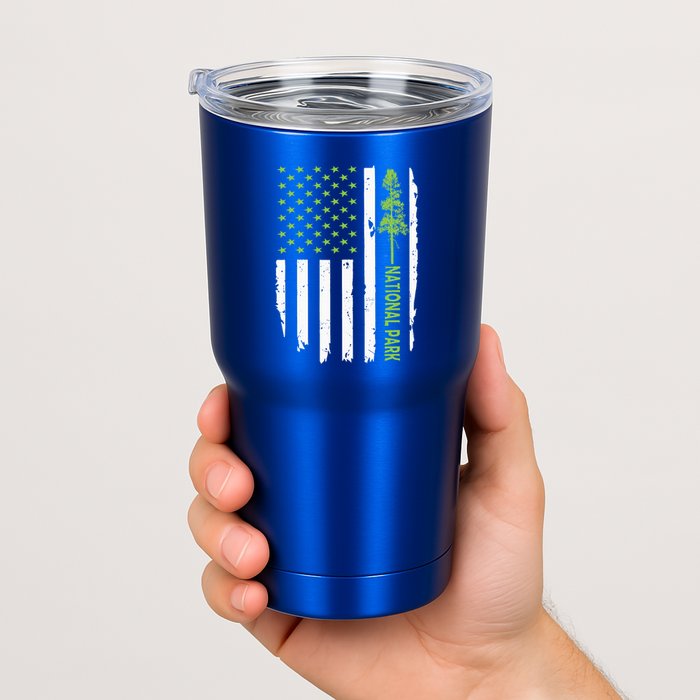 US american flag with pine tree for protect national parks  Tumbler