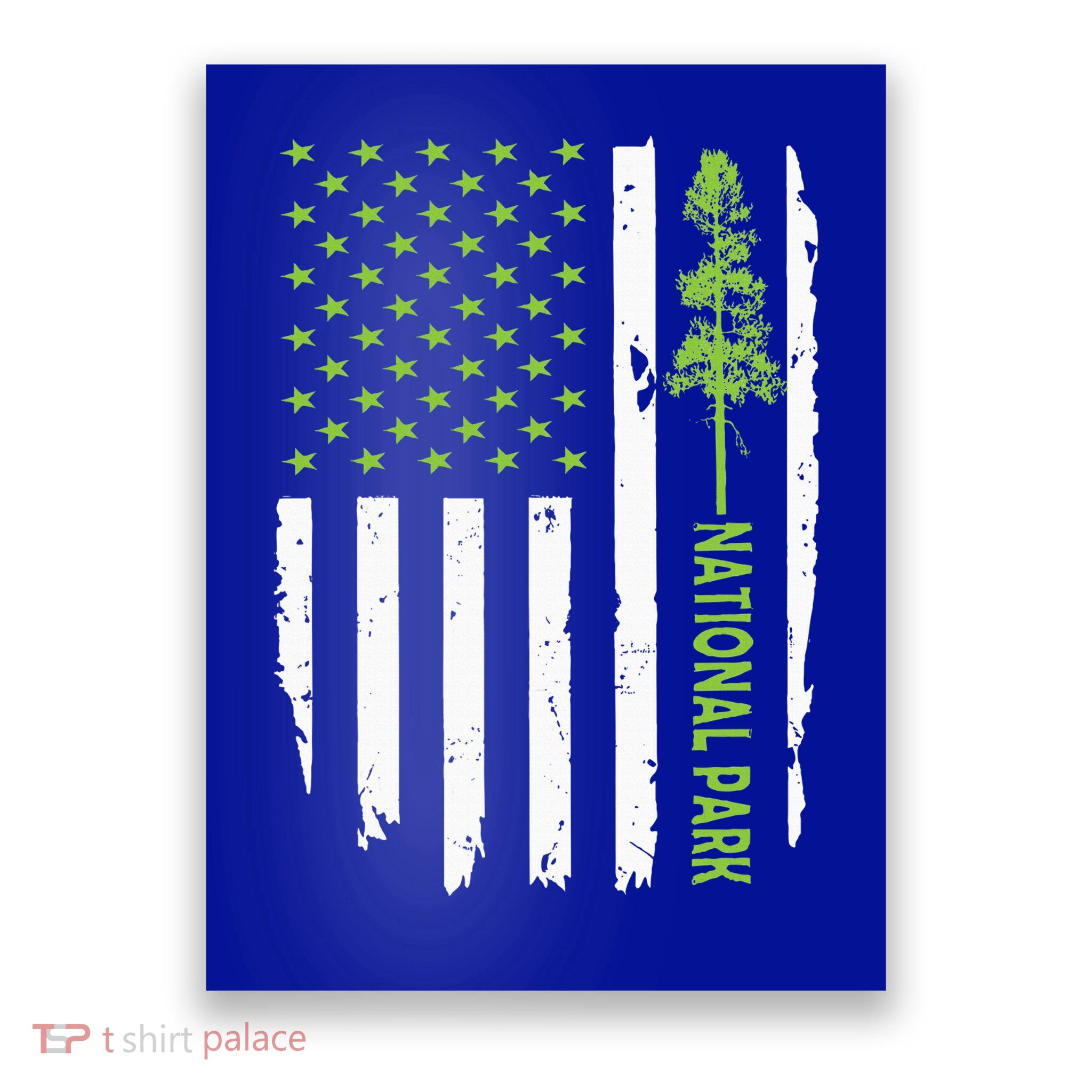 US american flag with pine tree for protect national parks  Poster