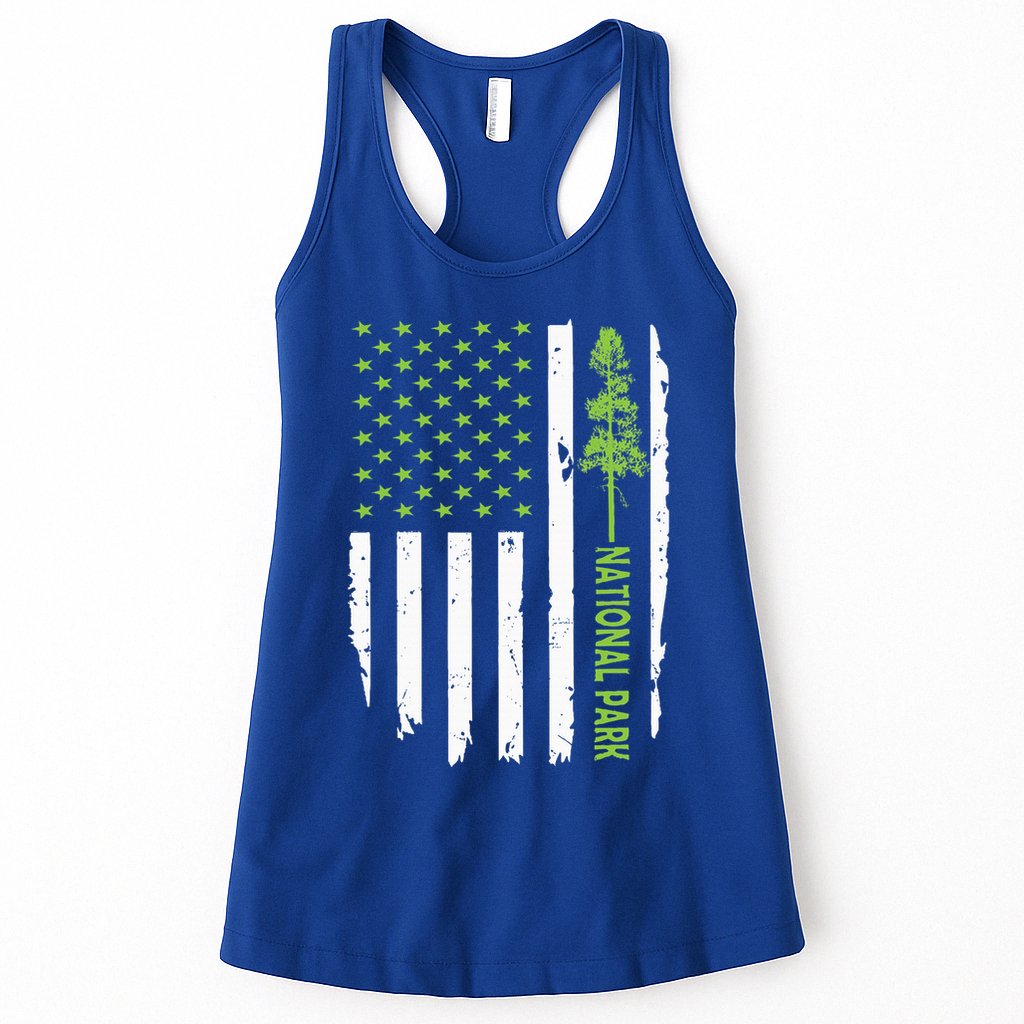 US american flag with pine tree for protect national parks  Womens Tank Top