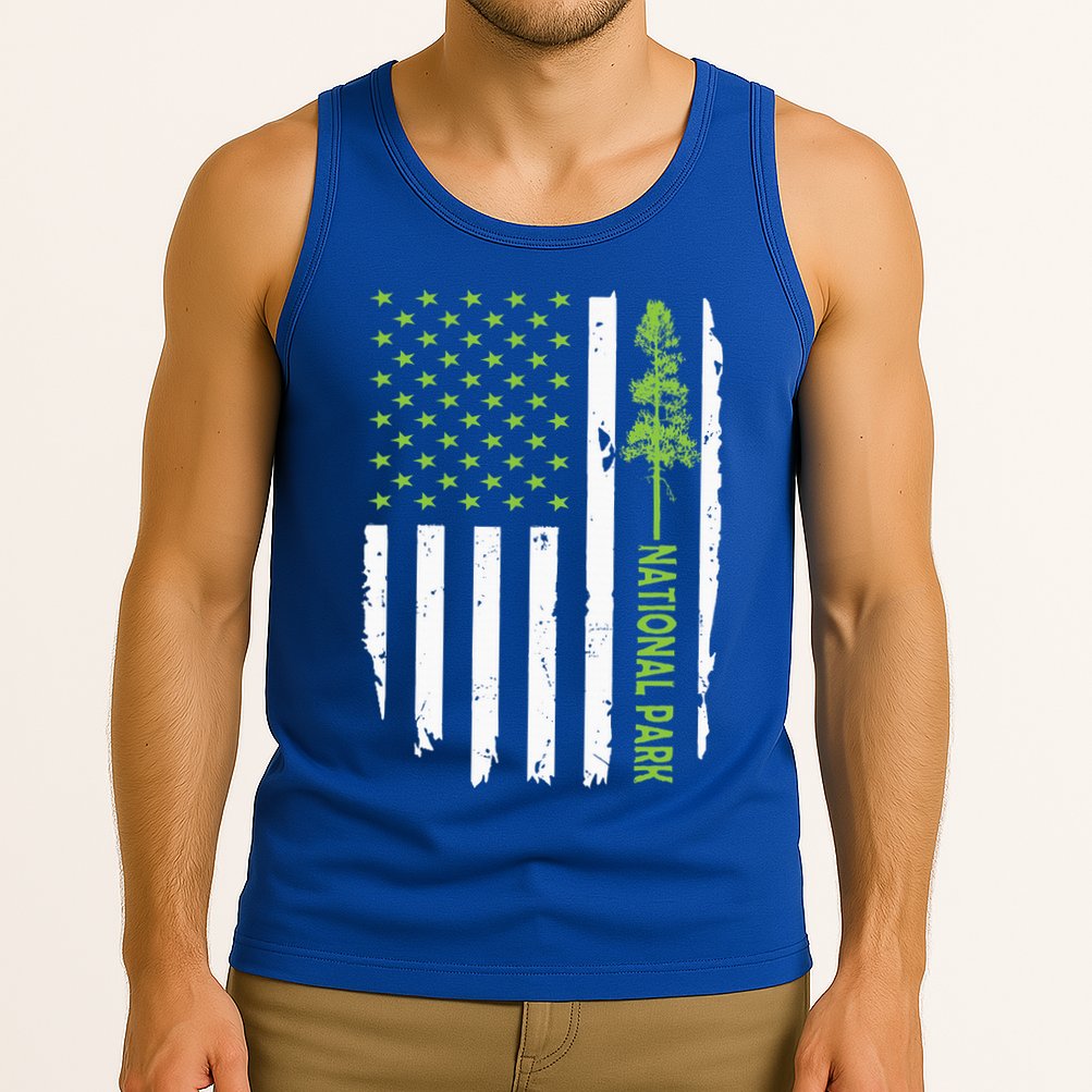 US american flag with pine tree for protect national parks  Tank Top