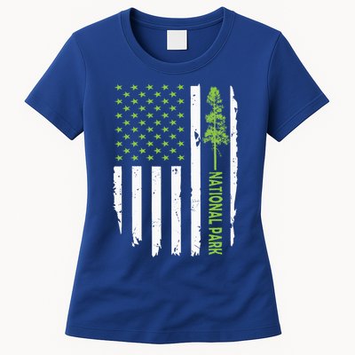 US american flag with pine tree for protect national parks  Womens T-Shirt