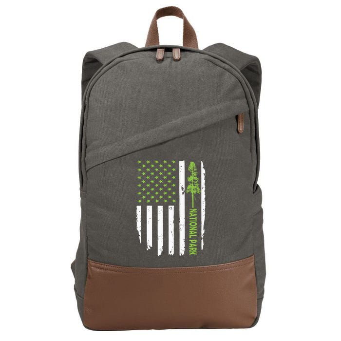 US american flag with pine tree for protect national parks  Cotton Canvas Backpack