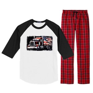 Us American Flag Semi Truck Driver Trucker Raglan Sleeve Pajama Set