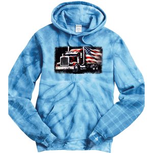 Us American Flag Semi Truck Driver Trucker Tie Dye Hoodie