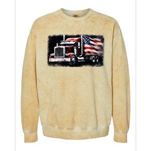 Us American Flag Semi Truck Driver Trucker Colorblast Crewneck Sweatshirt