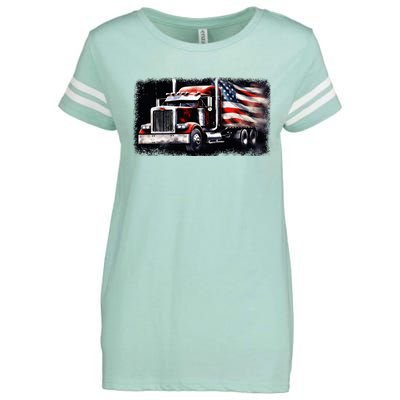 Us American Flag Semi Truck Driver Trucker Enza Ladies Jersey Football T-Shirt