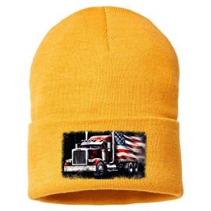 Us American Flag Semi Truck Driver Trucker Sustainable Knit Beanie