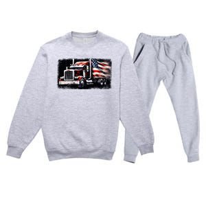 Us American Flag Semi Truck Driver Trucker Premium Crewneck Sweatsuit Set