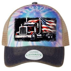 Us American Flag Semi Truck Driver Trucker Legacy Tie Dye Trucker Hat