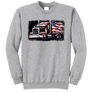 Us American Flag Semi Truck Driver Trucker Tall Sweatshirt