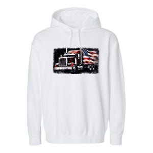 Us American Flag Semi Truck Driver Trucker Garment-Dyed Fleece Hoodie