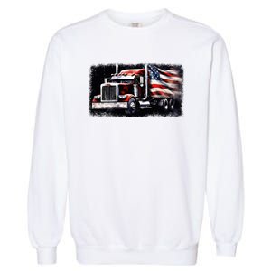 Us American Flag Semi Truck Driver Trucker Garment-Dyed Sweatshirt