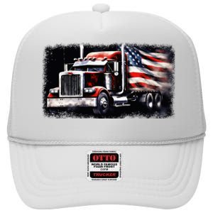 Us American Flag Semi Truck Driver Trucker High Crown Mesh Back Trucker Hat