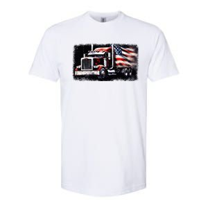 Us American Flag Semi Truck Driver Trucker Softstyle CVC T-Shirt