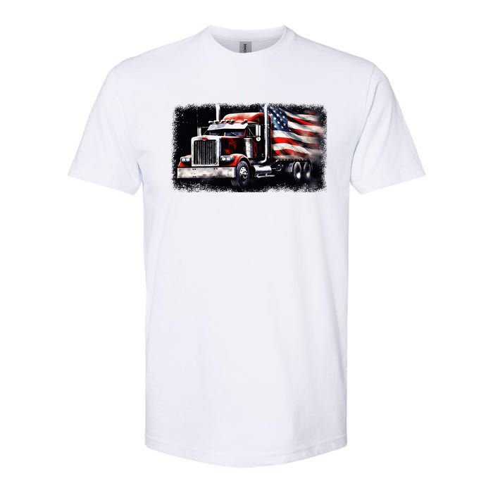 Us American Flag Semi Truck Driver Trucker Softstyle CVC T-Shirt