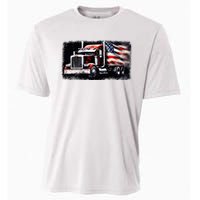 Us American Flag Semi Truck Driver Trucker Cooling Performance Crew T-Shirt