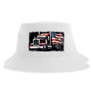 Us American Flag Semi Truck Driver Trucker Sustainable Bucket Hat