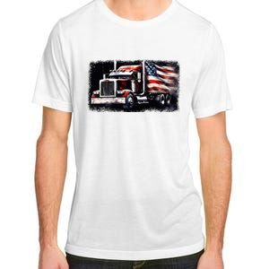 Us American Flag Semi Truck Driver Trucker Adult ChromaSoft Performance T-Shirt