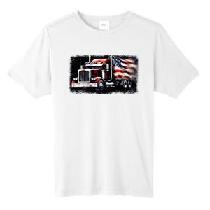 Us American Flag Semi Truck Driver Trucker Tall Fusion ChromaSoft Performance T-Shirt