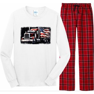 Us American Flag Semi Truck Driver Trucker Long Sleeve Pajama Set