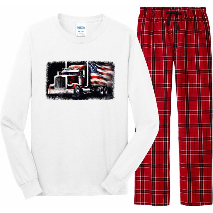 Us American Flag Semi Truck Driver Trucker Long Sleeve Pajama Set