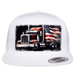 Us American Flag Semi Truck Driver Trucker Flat Bill Trucker Hat