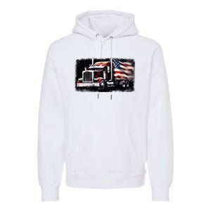 Us American Flag Semi Truck Driver Trucker Premium Hoodie