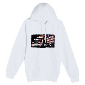 Us American Flag Semi Truck Driver Trucker Premium Pullover Hoodie