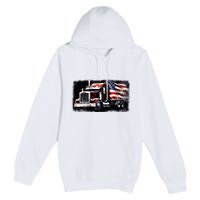 Us American Flag Semi Truck Driver Trucker Premium Pullover Hoodie