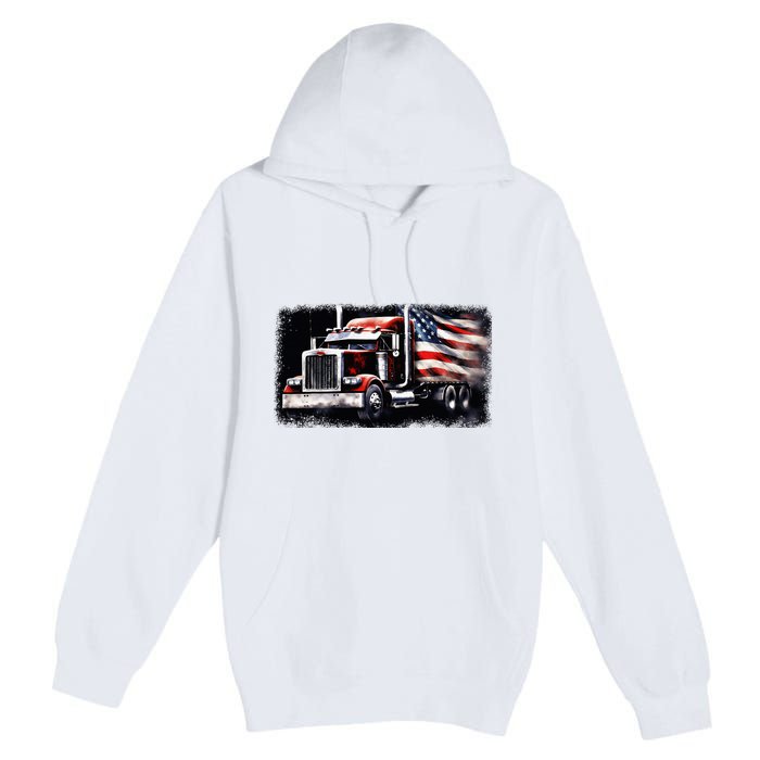 Us American Flag Semi Truck Driver Trucker Premium Pullover Hoodie