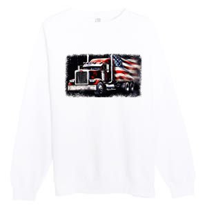 Us American Flag Semi Truck Driver Trucker Premium Crewneck Sweatshirt