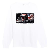 Us American Flag Semi Truck Driver Trucker Premium Crewneck Sweatshirt