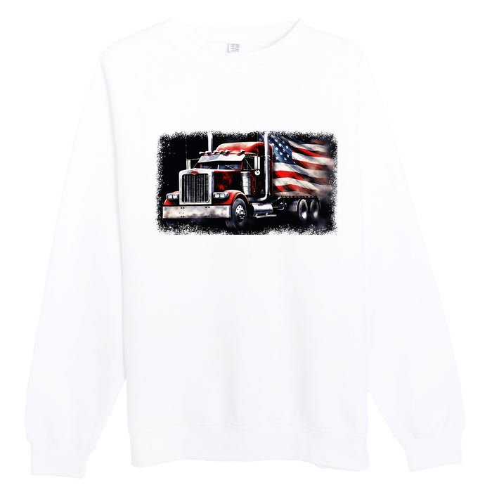 Us American Flag Semi Truck Driver Trucker Premium Crewneck Sweatshirt