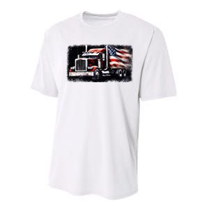 Us American Flag Semi Truck Driver Trucker Performance Sprint T-Shirt