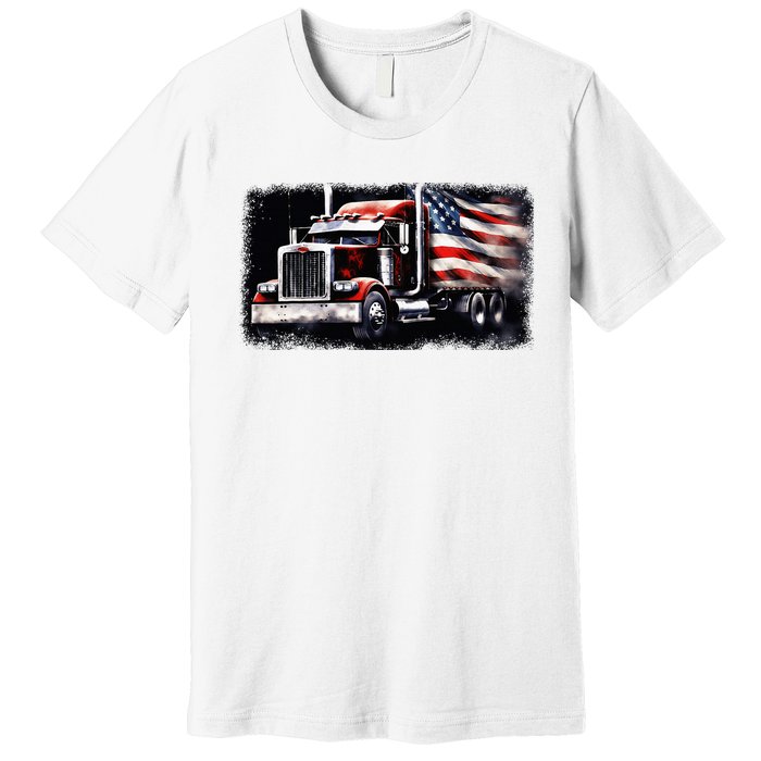 Us American Flag Semi Truck Driver Trucker Premium T-Shirt