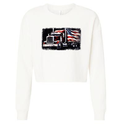 Us American Flag Semi Truck Driver Trucker Cropped Pullover Crew