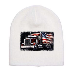 Us American Flag Semi Truck Driver Trucker Short Acrylic Beanie