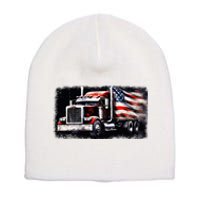 Us American Flag Semi Truck Driver Trucker Short Acrylic Beanie