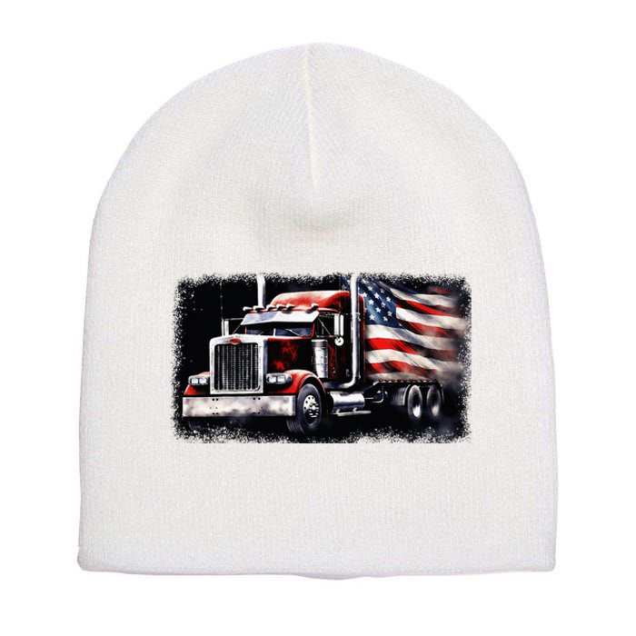 Us American Flag Semi Truck Driver Trucker Short Acrylic Beanie