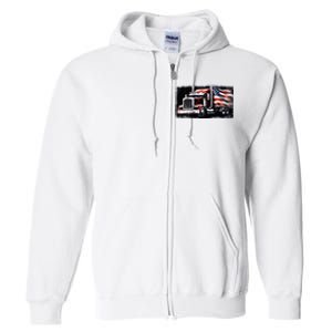 Us American Flag Semi Truck Driver Trucker Full Zip Hoodie