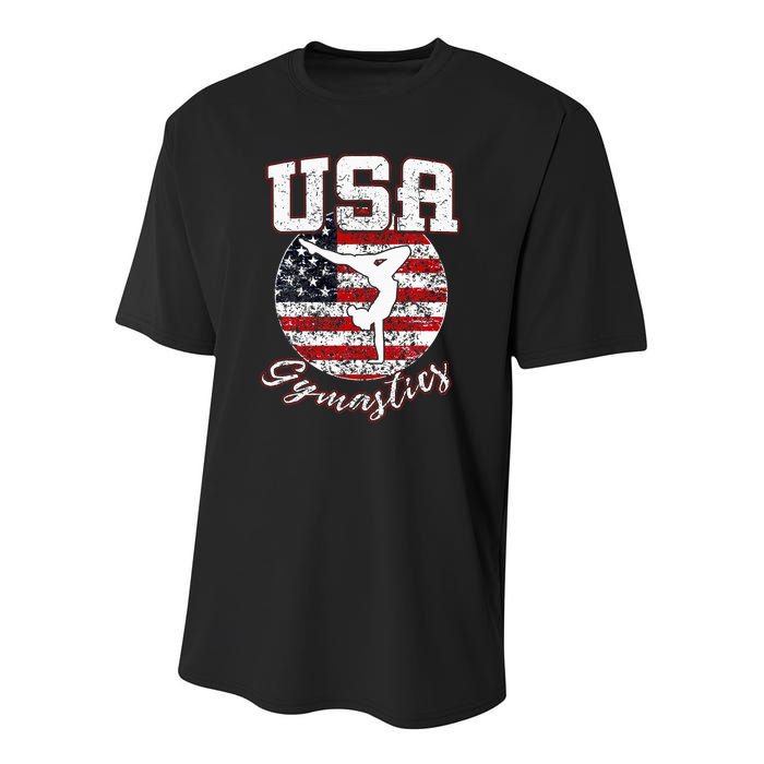 Usa American Flag Gymnastics Gymnast Youth Performance Sprint T-Shirt