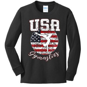 Usa American Flag Gymnastics Gymnast Kids Long Sleeve Shirt