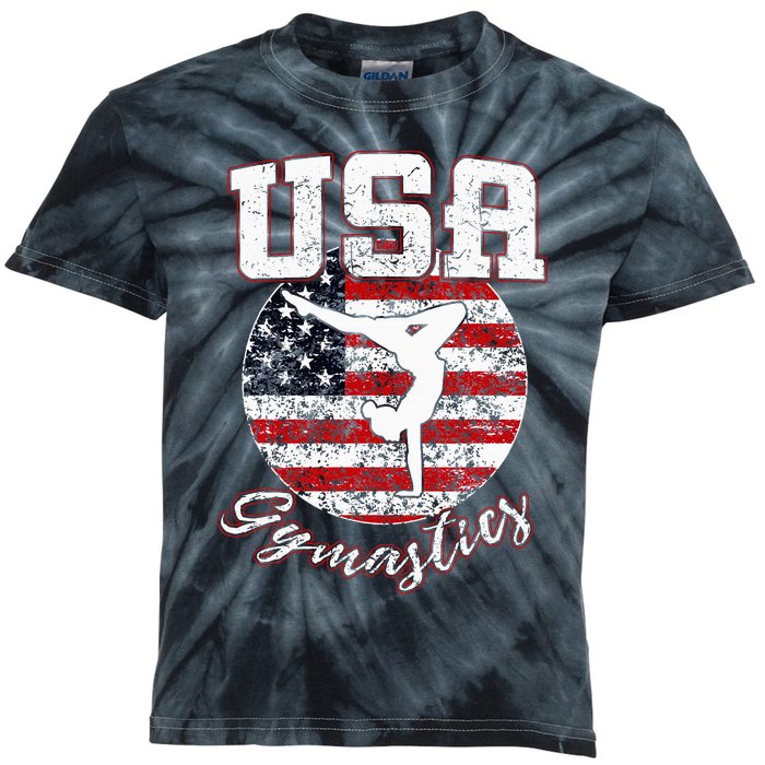 Usa American Flag Gymnastics Gymnast Kids Tie-Dye T-Shirt