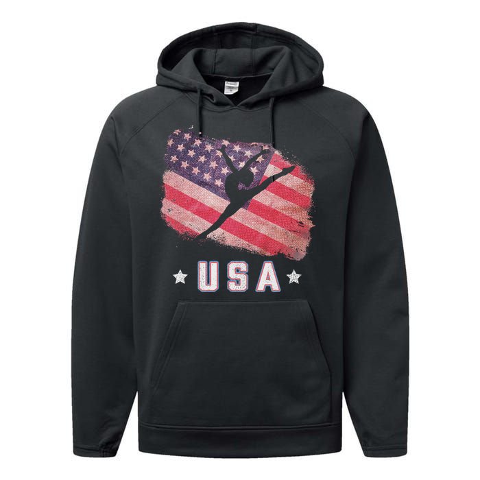 Usa American Flag Gymnastics Team Gymnast Usa Performance Fleece Hoodie