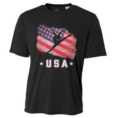 Usa American Flag Gymnastics Team Gymnast Usa Cooling Performance Crew T-Shirt