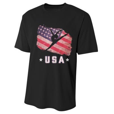 Usa American Flag Gymnastics Team Gymnast Usa Performance Sprint T-Shirt