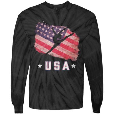 Usa American Flag Gymnastics Team Gymnast Usa Tie-Dye Long Sleeve Shirt