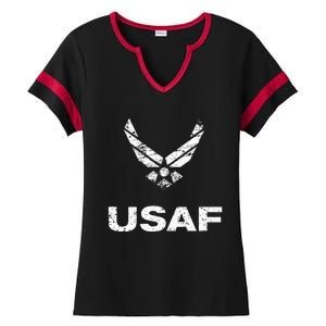 Usaf A.I.R F.O.R.C.E Distressed Usaf Simple Ladies Halftime Notch Neck Tee